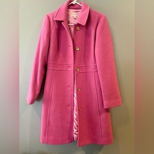 J. Crew Bold Pink long style Pea Coat with Gold Buttons
